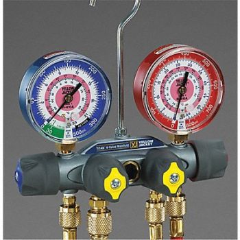YELLOW JACKET Mechanical Manifold Gauge Set 4-Valve, 29AU16