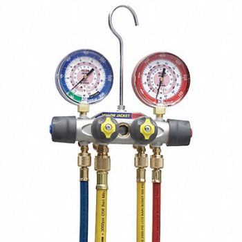 YELLOW JACKET Mechanical Manifold Gauge Set 4-Valve, 29AU17