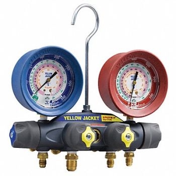 YELLOW JACKET Mechanical Manifold Gauge Set 4-Valve, 29AU19