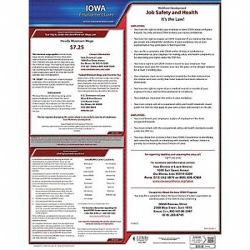 JJ KELLER Labor Law Poster State Labor Law IA, 29DZ97