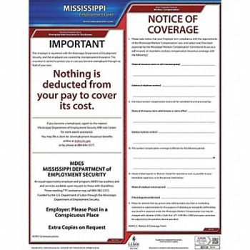JJ KELLER Labor Law Poster State Labor Law MS, 29EA11