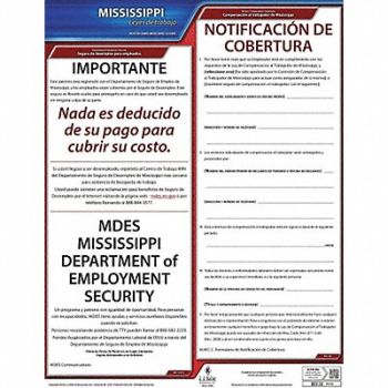JJ KELLER Labor Law Poster State Labor Law MS, 29EA64