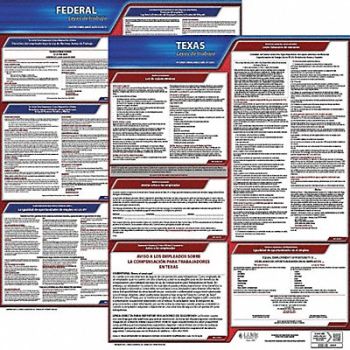 JJ KELLER Labor Law Poster Kit TX Spanish 27 in W, 29EC91