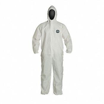 DUPONT D2243 Hooded Coveralls White 5XL Elastic PK25, 4LUL6