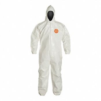 DUPONT D2257 Hooded Coveralls White 4XL Elastic PK12, 4LUH4