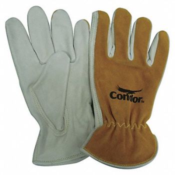 CONDOR H6336 Leather Gloves Brown/White 2XL PR, 29JV34