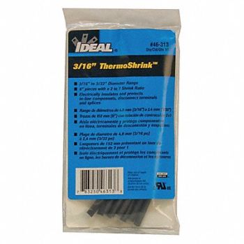 IDEAL Shrink Tubing 6 in Blk 0.205 in ID PK10, 29UJ98