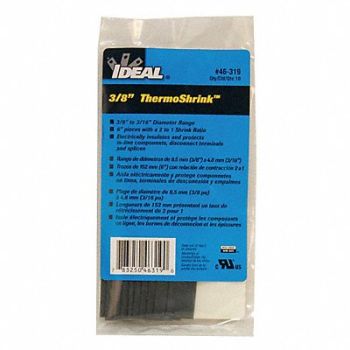 IDEAL Shrink Tubing 6 in Blk 0.421 in ID PK10, 29UK01