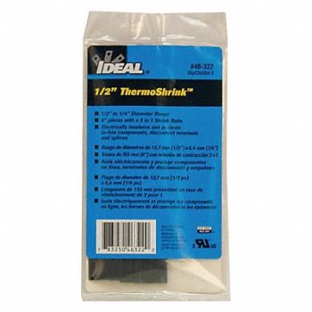 IDEAL Shrink Tubing 6 in Blk 0.539 in ID PK5, 29UK02