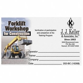 JJ KELLER Wallet Card Forklift Workshop PK50, 29WN09