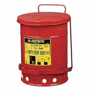 JUSTRITE F8383 Oily Waste Can 6 gal Steel Red, 2AX55