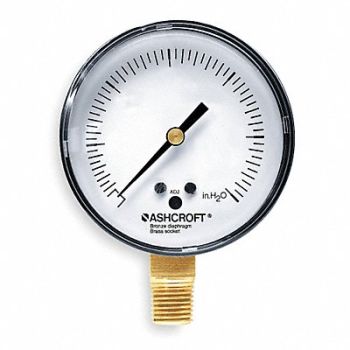 ASHCROFT K4548 Pressure Gauge 0 to 60H2O 2-1/2In 1/4In, 2C643