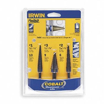 IRWIN Step Drill Bit Set Cobalt 1/8-3/4 3 pc., 2CJR9