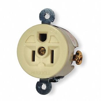 HUBBELL Receptacle Ivory 15 A 2P3W Side 1PK, 2EAV2