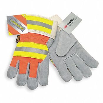 MCR SAFETY Leather Gloves Gray L PR, 2ELF4