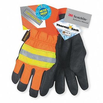 MCR SAFETY D1705 Leather Gloves Black/Orange XL PR, 2ELH7