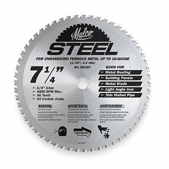 MALCO Crclr Saw Bld Crbde 7-1/4 In 56 Teeth, 2ETL1