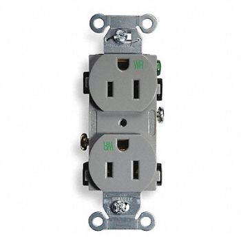 HUBBELL Receptacle Duplex 15A 5-15R 125V Gray, 2HEA4