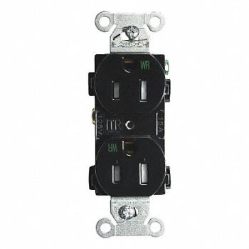 HUBBELL Receptacle Duplex 15A 5-15R 125V Black, 2HEC4