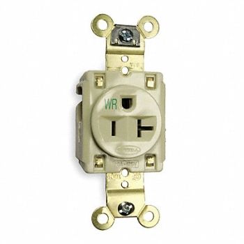 HUBBELL Receptacle Single 20A 5-20R 125V Ivory, 2HEE4