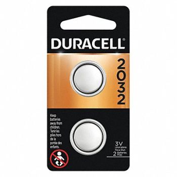 DURACELL Coin Battery Lithium 3VDC 2032 PK2, 2HYJ1