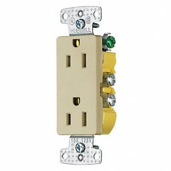 HUBBELL Receptacle Deco 15A 5-15R 125V Ivory, 2JFT6