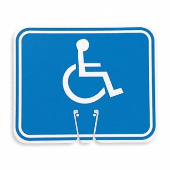 GRAINGER APPROVED Traffic Cone Sign White/Blue Handicapped, 2KCV4