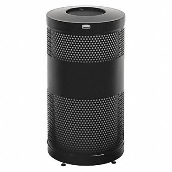 RUBBERMAID COMMERCIAL PRODUCTS Trash Can 25 gal Black Steel, 2KDJ7