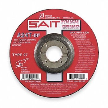 UNITED ABRASIVES-SAIT Depressed Center Whl T27 4.5x1/4x7/8 AO, 2KMG9