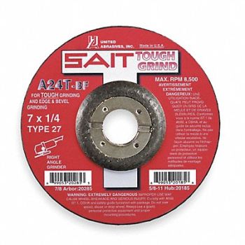 UNITED ABRASIVES-SAIT Depressed Center Wheel T27 7x1/4x7/8 AO, 2KMH1