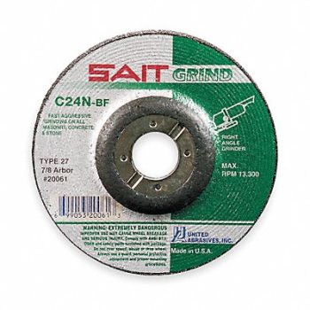 UNITED ABRASIVES-SAIT Depressed Center Whl T27 4.5x1/4x7/8 SC, 2KMH5