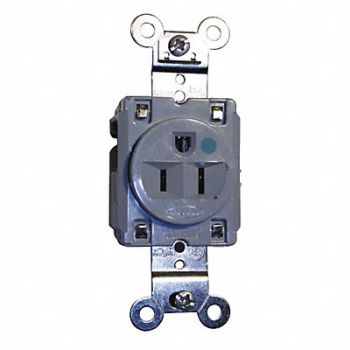 HUBBELL Receptacle Single 15A 5-15R 125V Gray, 2LBX4