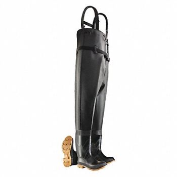 DUNLOP D0314 Chest Wader Men s 11 Steel Black PR, 2LML1