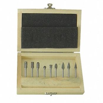 WESTWARD Carbide Bur Set Dbl Cut 1/8 9pcs, 2LYR4