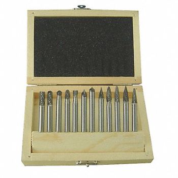 WESTWARD Carbide Bur Set Dbl Cut 1/4 12pcs, 2LYR6