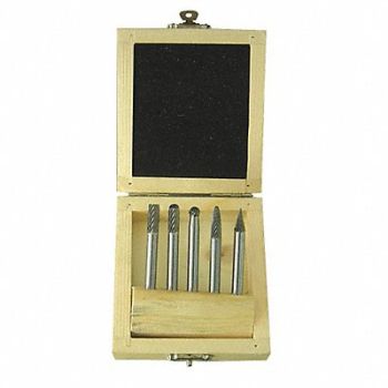 WESTWARD Carbide Bur Set Single Cut 1/4 5pcs, 2LYT2