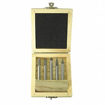 WESTWARD Carbide Bur Set Dbl Cut 1/4 5pcs, 2LYT3