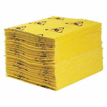 BRADY SPC ABSORBENTS Absorbent Pad Chem/Hazmat Yellow PK100, 2NCN4