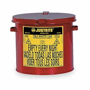 JUSTRITE F0097 Countertop Oily Waste Can 2 gal Red, 2RYG9