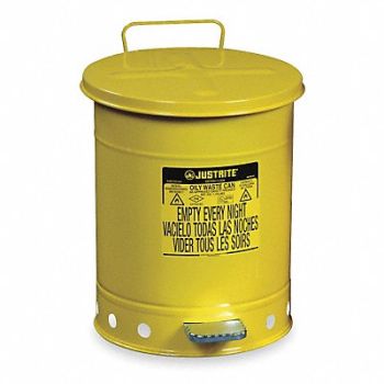 JUSTRITE F8423 Oily Waste Can 14 gal Steel Yellow, 2RYH3