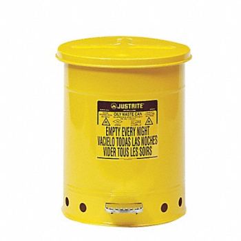 JUSTRITE F8424 Oily Waste Can 10 gal Steel Yellow, 2RYH2