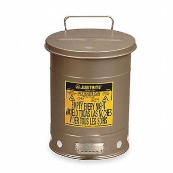 JUSTRITE E6819 Oily Waste Can 6 gal Steel Silver, 2RYH5