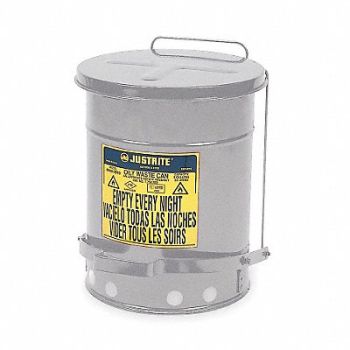 JUSTRITE E6820 Oily Waste Can 10 gal Steel Silver, 2RYH6