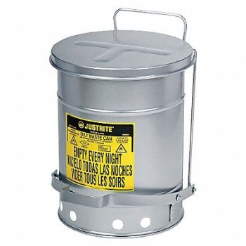JUSTRITE E6821 Oily Waste Can 14 gal Steel Silver, 2RYH7