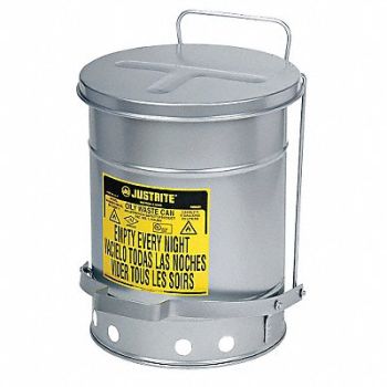 JUSTRITE E6822 Oily Waste Can 21 gal Steel Silver, 2RYH8