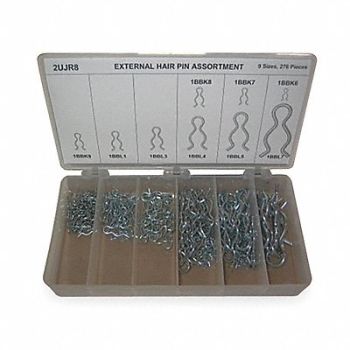 GRAINGER APPROVED Hairpin Clip Stl 276Pcs 9Sizes, 2UJR8