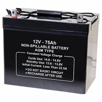 GRAINGER APPROVED Battery 12VDC 75Ah 0.197 Dia Tab, 2UKL7