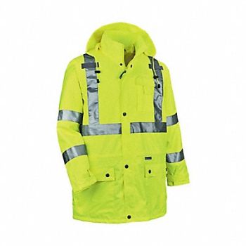 GLOWEAR BY ERGODYNE D2323 Rain Jacket w/Hood HiVis Lime 4XL, 2VGJ6