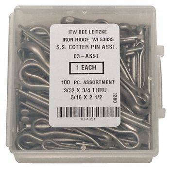 ITW BEE LEITZKE Cotter Pin Asst 18-8 100 Pcs 14 Sizes, 2WZV2