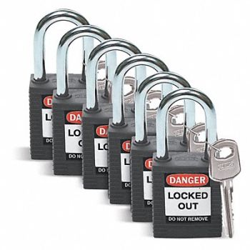 BRADY D1951 Lockout Padlock KD Black 1-3/4 H PK6, 2XU71